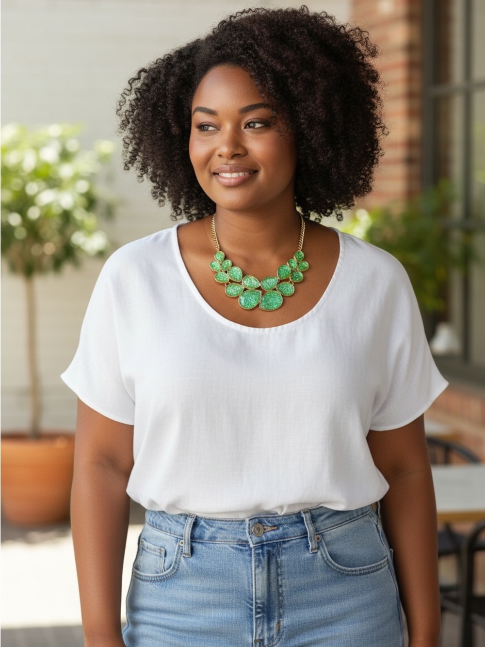 Gold-Tone Green Statement Necklace with Clustered Stones - Women Jewelry
